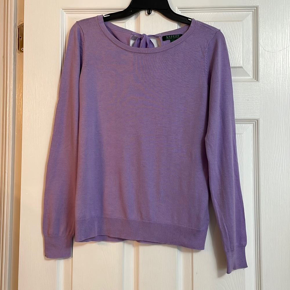Lauren Ralph Lauren purple crew neck sweater 
Soft w bow closure back